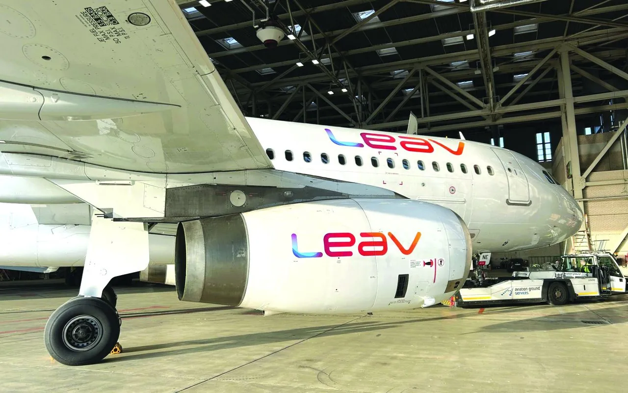 LEAV Aviation Airbus A320 in the hangar carrying its finished livery