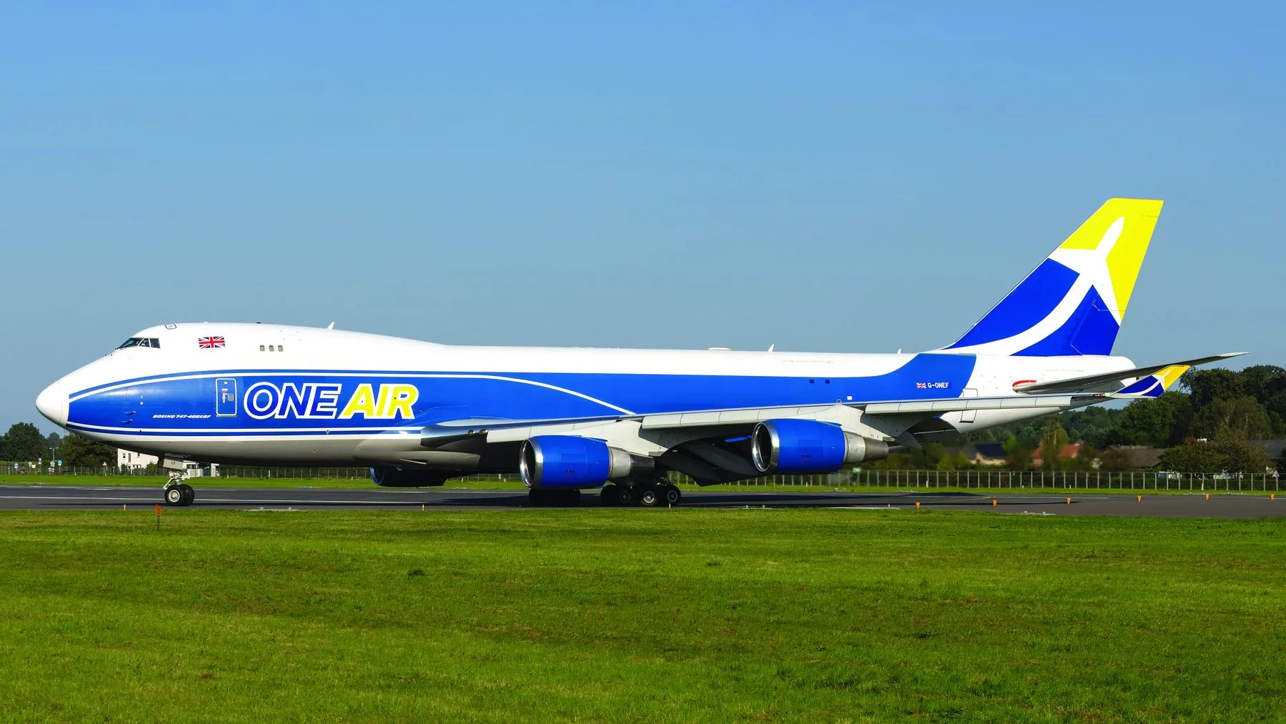 One Air Boeing 747-400 freighter G-ONEF in its full vinyl livery